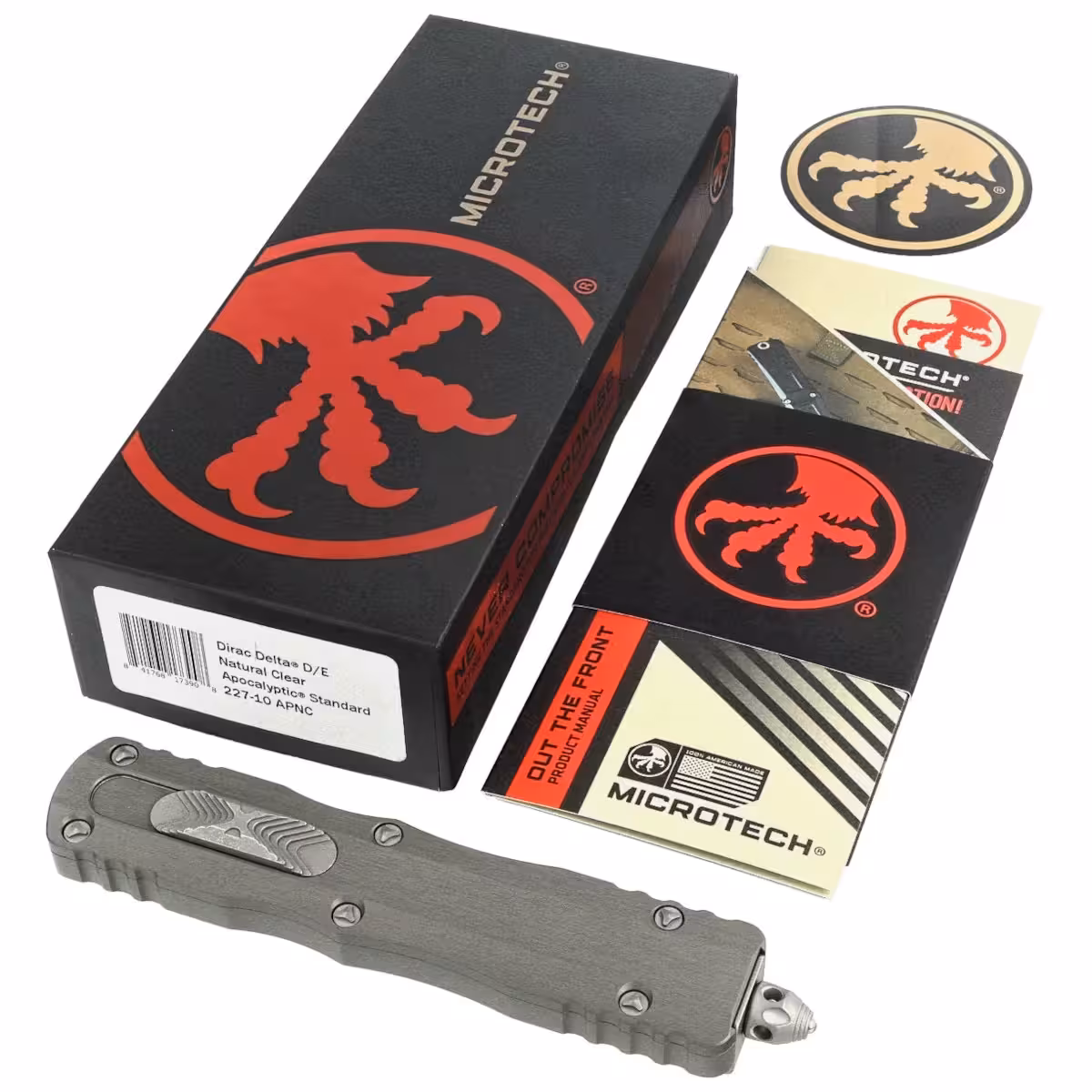 Microtech-Dirac-Delta-D-E-OTF-Knife-Natural-Clear-Aluminum-Apocalyptic-M390-by-Tony-Marfione-227-10APNC