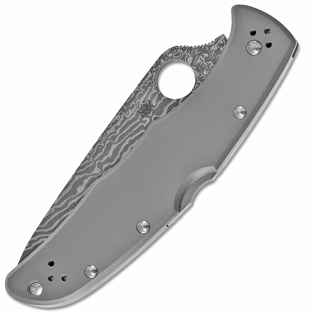 Spyderco-Endura-Flat -VG10-Damascus-Plain-Blade-Titanium-Handles-Lockback-C10TIPD