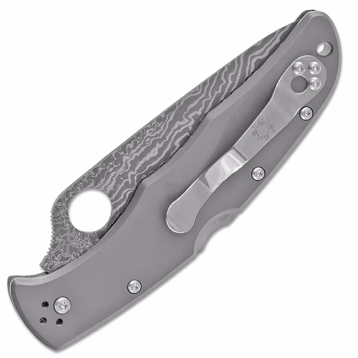 Spyderco-Endura-Flat -VG10-Damascus-Plain-Blade-Titanium-Handles-Lockback-C10TIPD